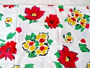 Vtg 80's Bold Watercolor Floral Fabric Cranston Schwartz Liebman Cotton USA 2yd+ - Picture 1 of 4