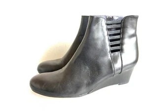Vaneli Women Ankle Boots Black Leather Wedge Heel Side Zip Booties Shoes 7.5 S - Picture 1 of 8