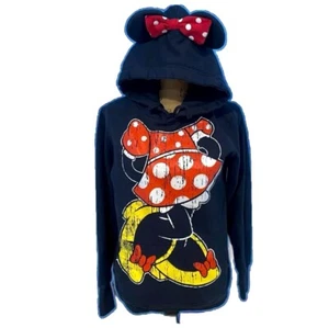 Felpa donna Disney con cappuccio Minnie Mouse nera orecchie fiocco parco taglia MEDIA - Foto 1 di 10