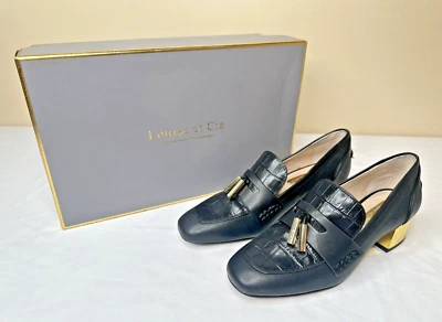 Zapatos Mocasines Louise et Cie Lanton Cuero Negro Tacón Bloque Borla Wms 5M EE. UU. 35EU Foto 1 de 4