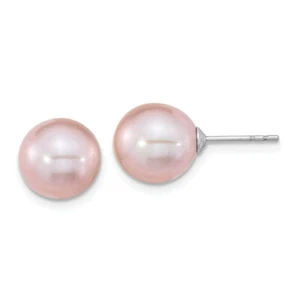 925 Sterling Silver 9mm Purple Round Freshwater Cultured Pearl Stud Earrings - Picture 1 of 4