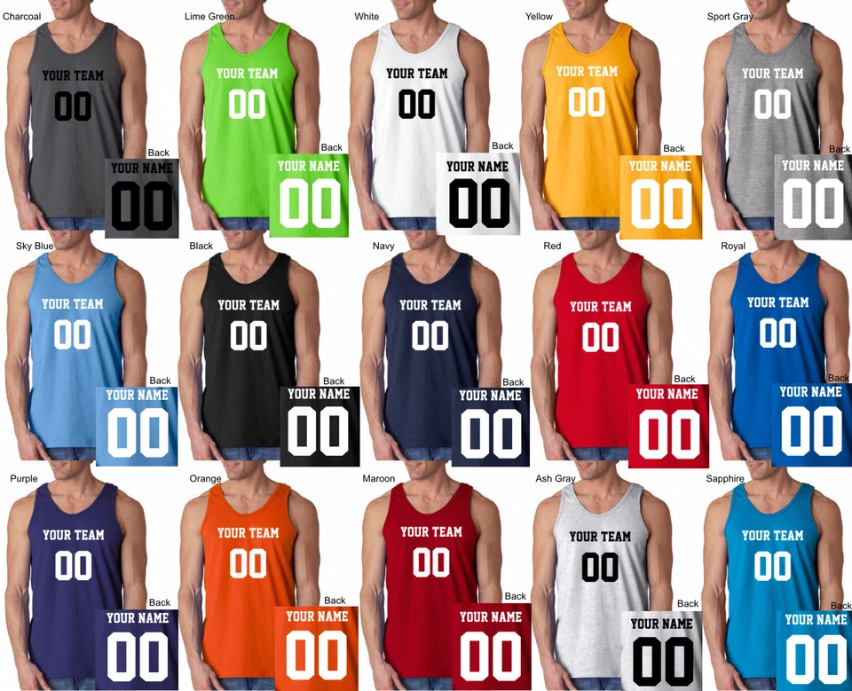 Camiseta sin mangas personalizada CUALQUIER COLOR Nombre Número Equipo Baloncesto S-3XL Foto 1 de 4