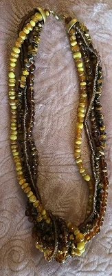 Collar anudado vintage ojo de tigre astillado ágata amarilla multi hebra cuentas BOHO Foto 1 de 4