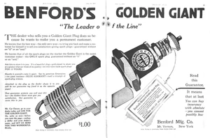 1917 Ad Benford Mfg Co Mt. Vernon NY Monarch Golden Giant Zündkerze - Bild 1 von 1