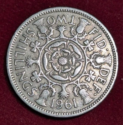 Gran Bretaña 1961 2 chelines - moneda vintage del Reino Unido - envío gratuito - B#1 Foto 1 de 2