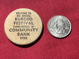 5th (1975) Annual BURGOO Festival Utica IL Wooden Nickel Community Bank FREESHIP - Picture 1 of 2