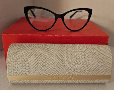 Marco de gafas de plástico Jimmy Choo JC359 para mujer 07T3 negro Animalier 55-16 Italia Foto 1 de 4