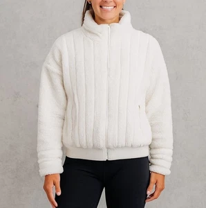 Athleta Willow Fleece Sherpa Jacket Bomber Coat Cream Women’s Size XL Soft Warm - Picture 1 of 18