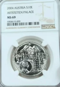 2004 AUSTRIA SILVER 10 EURO S10E ARTSTETTEN PALACE NGC MS 69 TOP POP 1 - Picture 1 of 5