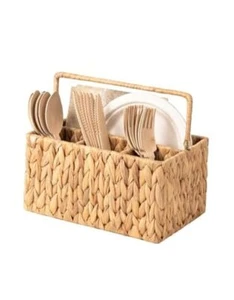 Hand-Woven Wicker Silverware Organizer - Cutlery Holder for Water Hyacinth - Picture 1 of 8