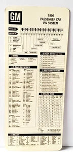 1996 VIN Number Decoder GM Dealer VIN Card Car & Lt Duty Truck GM Plastic Coated - Picture 1 of 2