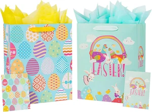 2Pack 12.6" Large Easter Paper Bags with Greeting Card, Easter Gift Bags with Ha - Picture 1 of 7