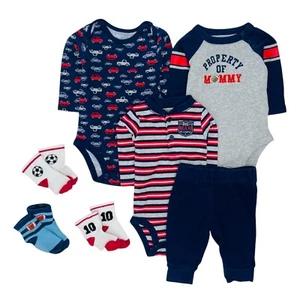 Carter’s Baby Boy 7pc Sports & Cars Outfit Bodysuit Pants Socks 0-3 Months 3M - Picture 1 of 6