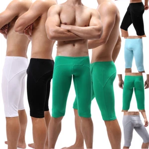 Slim Mens Shorts Sports Cotton Boxers Underwear Underpants Trunks Pouch Long Leg - Foto 1 di 40