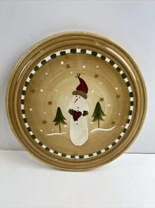 9" Ceramic Snowman Trivet  ~ Sonoma Life + Style ~ Beige Tan w/ white & Green - Picture 1 of 5