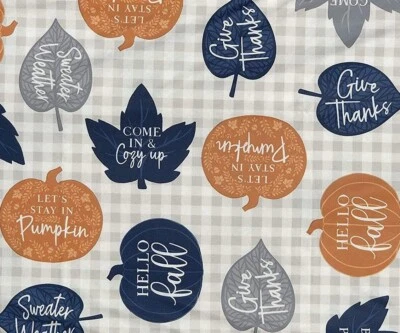 GIVE THANKS HARVEST FALL PUMPKINS LEAVES VINYL FLANNEL BACK VAR. SIZE TABLECLOTH - Image 1 of 3