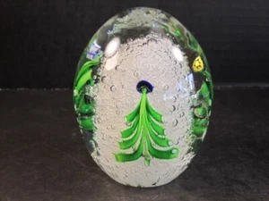 1980 Christmas PAPERWEIGHT THREE Christmas Tree Art Glass Controlled Bubbles VTG - Picture 1 of 6