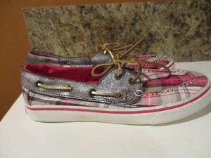 Sperry Top-Sider Bahama Girls Boat Shoe 4M Pink Plaid Silver Uppers Tennis Shoe - Picture 1 of 8
