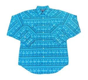 Panhandle Men’s Button Shirt Medium Blue Western Aztec Pearl Snap Pocket Rodeo - Picture 1 of 4