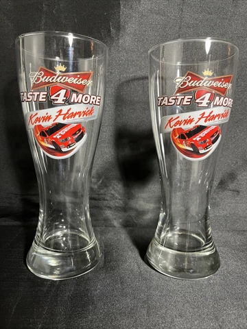 2 Budweiser Taste 4 More Kevin Harvick NASCAR Pilsner Beer Glasses Set Of 2 Cover