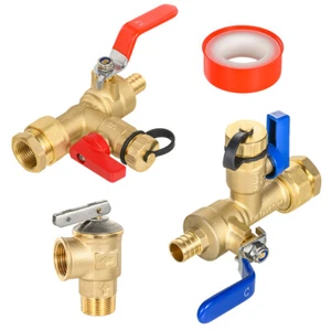 Kit de válvula de calentador de agua sin tanque aislador de 1/4 vuelta EFIELD, entrada de crimpado Pex de 3/4" - Imagen 1 de 5