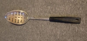 12" EKCO Chromium Plated Slotted Serving Spoon Black Plastic Handle - Picture 1 of 11