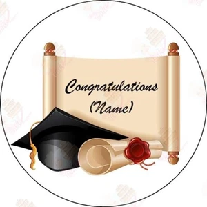 Pergamena Graduation Congratulations rotolo e berretto topper torta glassa/wafer personalizzato - Foto 1 di 1
