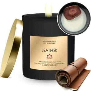 1 vela de cera de soja aroma a cuero en tarro de vidrio - Quema limpia hasta 80 horas - 10 oz - Imagen 1 de 10