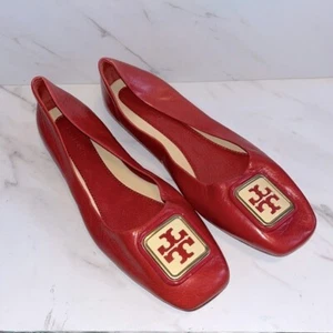 Tory Burch Georgia balletto piatto oro rosso taglia 7. (K11) - Foto 1 di 7