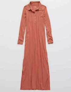 Aerie Damen staubig rosa gerippt langarm Maxikleid Größe M neu mit Etikett - Bild 1 von 9