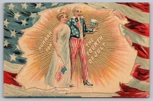 Postcard Patriotic 4th Of July Fourth Uncle Sam Lady Liberty Embossed c1909 - Picture 1 of 2