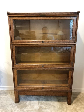 Yawman and Erbe Mfg Co. Rochester NY Original Glass And Oak 3 Drawer Book Shelf Cover