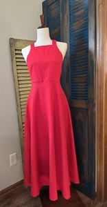 Zara Maxi/Midikleid Leinenmischung Träger offen gekreuzter Rücken L rot leuchtend fließend - Bild 1 von 12