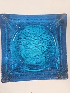 Vintage Mid Century Textured Turquoise Blue Ashtray 5.5" Square - Picture 1 of 4