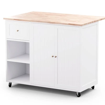 Serving Trolley Kitchen Trolley Mobile Trolley Worktop Wheels Brakes Doors White - Image 1 of 4