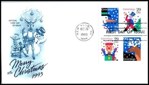 1993 Christmas booklet snowman reindeer Sc 2802b FDC with ArtCraft cachet UA - Picture 1 of 1