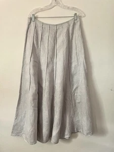 J JILL Elegant Linen Blend Gray Metallic Pleated Ankle Skirt 8 Holiday Modest - Picture 1 of 8