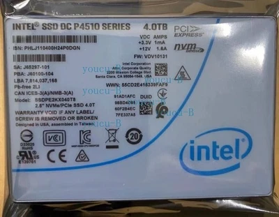 Intel P4510 Series 4TB SSD NVME U.2 2.5" PCIe Solid State Drive SSDPE2KX040T801 - Image 1 of 2
