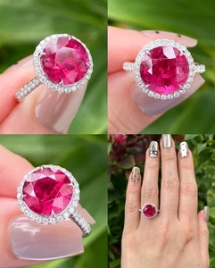 4.69Ct Round Cut Natural Pink Tourmaline Diamond Wedding Ring 950 Platinum 6 7 8 - Picture 1 of 4