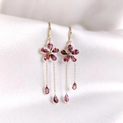 2.68 Ct Natural Pink Tourmaline Earrings 14K Gold Minimalist October Birthstone - Image 1 of 4