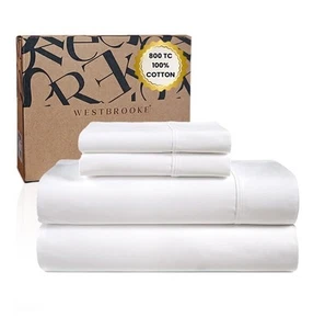 800 TC Ultrafine Cotton Sheet Set - King Size Sateen Sheets | 4 Piece Long St... - Picture 1 of 8