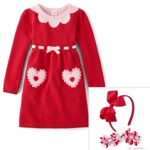 Gymboree Girl Size 6 Contrast Color Sweater Dress Hearts Hair Accessories New - Picture 1 of 7