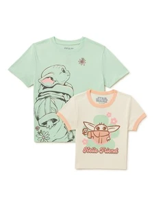 Baby Yoda Girls Hello Friend T-Shirt, 2-Pack, X-Small - Picture 1 of 1