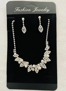 NWT Wedding Jewelry Set Bride Bridesmaid Necklace And Earrings Zirconia Women - Picture 1 of 4