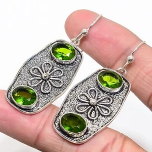 Womens day Deal 925 Silver Peridot Stone Art Deco Dangling Wife Earrings Jewelry - Picture 1 of 8