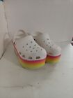 White Women Crocs/rainbow Soles Preowned Size 41/10 Heels Are Faded
