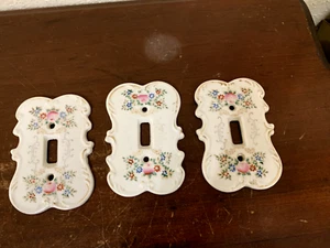Vintage Porzellan Blumen Lichtschalter Teller Abdeckung Viktorianischer Stil 5,25" Japan - Bild 1 von 12