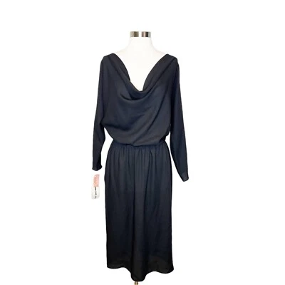 NUEVO Vestido Vintage Victor Costa Talla 12 Negro Cuello Capucha Años 60 70 MCM Glam Moda Foto 1 de 4