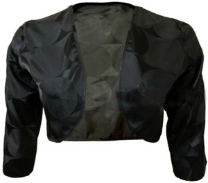 Neues steifes bauchfreies schwarzes Bolero-Top mit Kreis und quadratischem Druck für Damen UK Übergröße - Bild 1 von 2