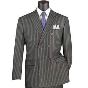 VINCI Men's Pinstripe Double-Breasted 6-Button Suit - 38S-62L, 8 Colors - NEW - Picture 1 of 32
